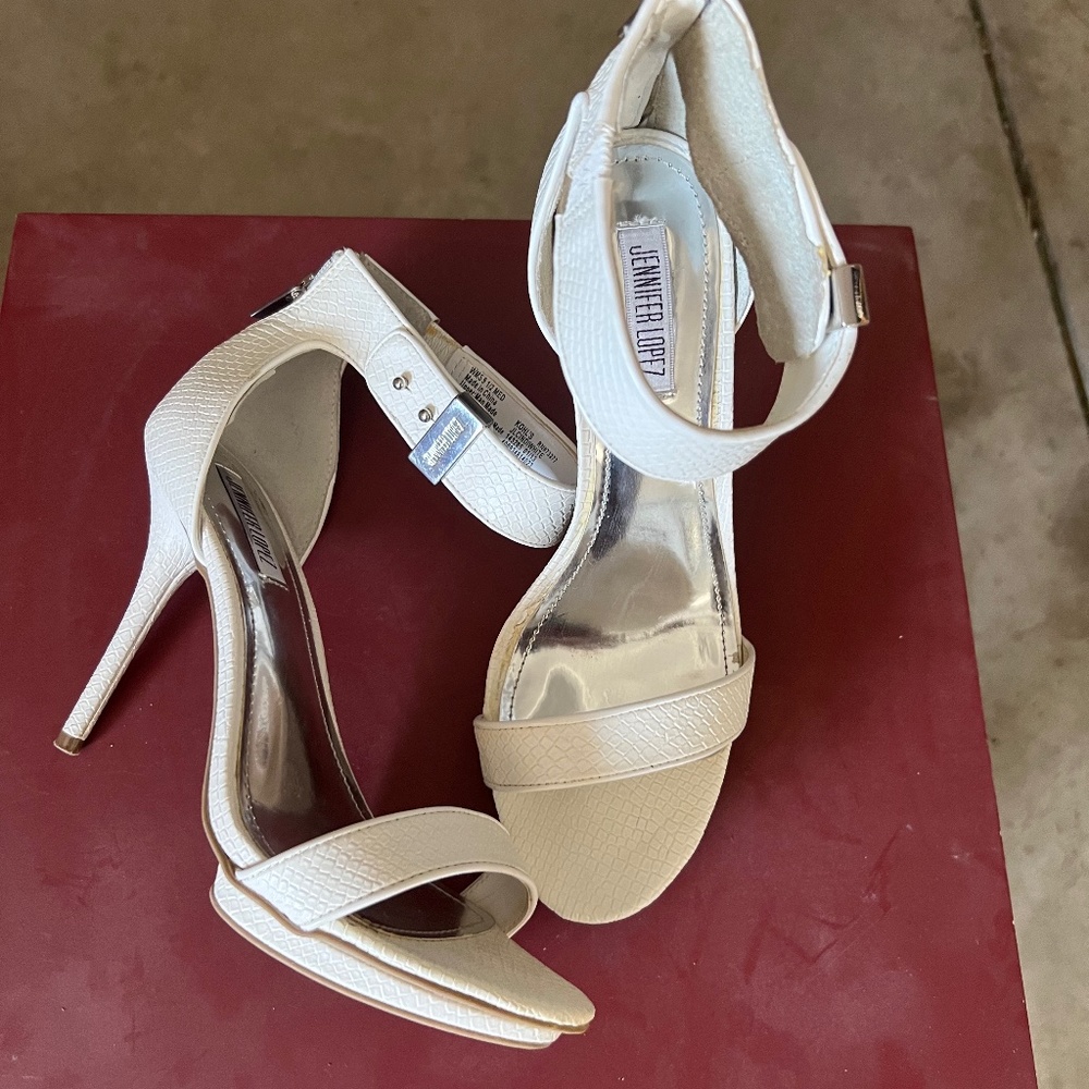 JLO white strappy heels